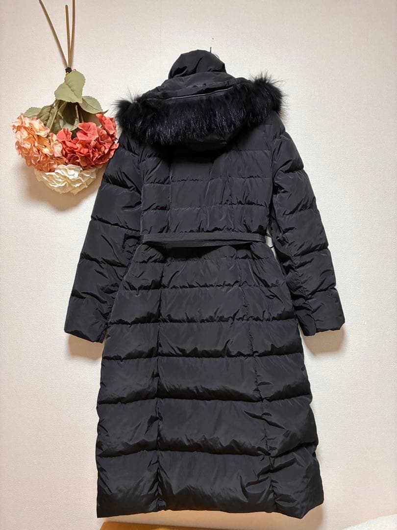 最終値下げ★美品★光沢黒ブラック超ロングダウンコート【Ｌ】Aライン！