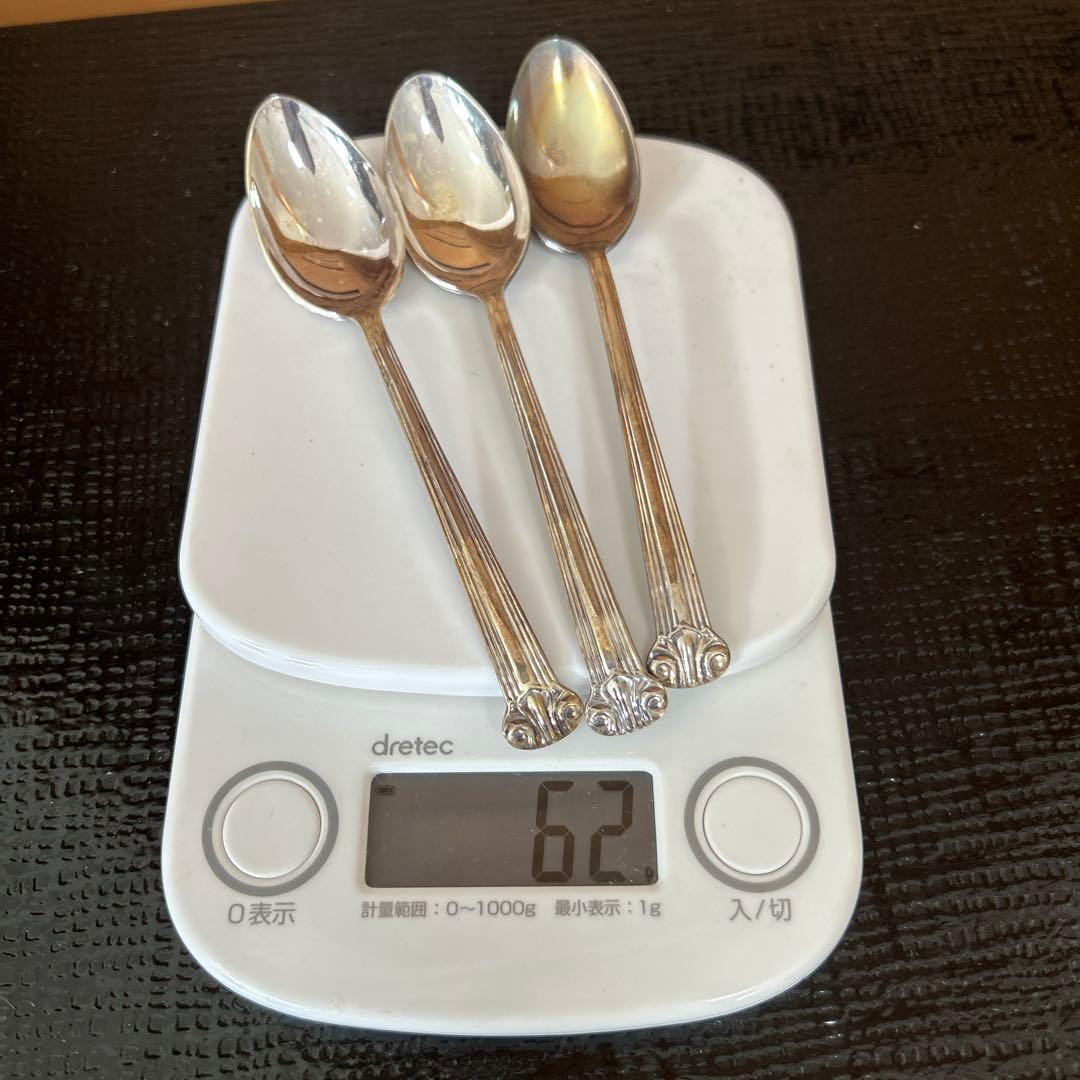 新品◆③純銀製　装飾スプーン3本セット　昭和レトロ　生駒時計店　アンティーク食器