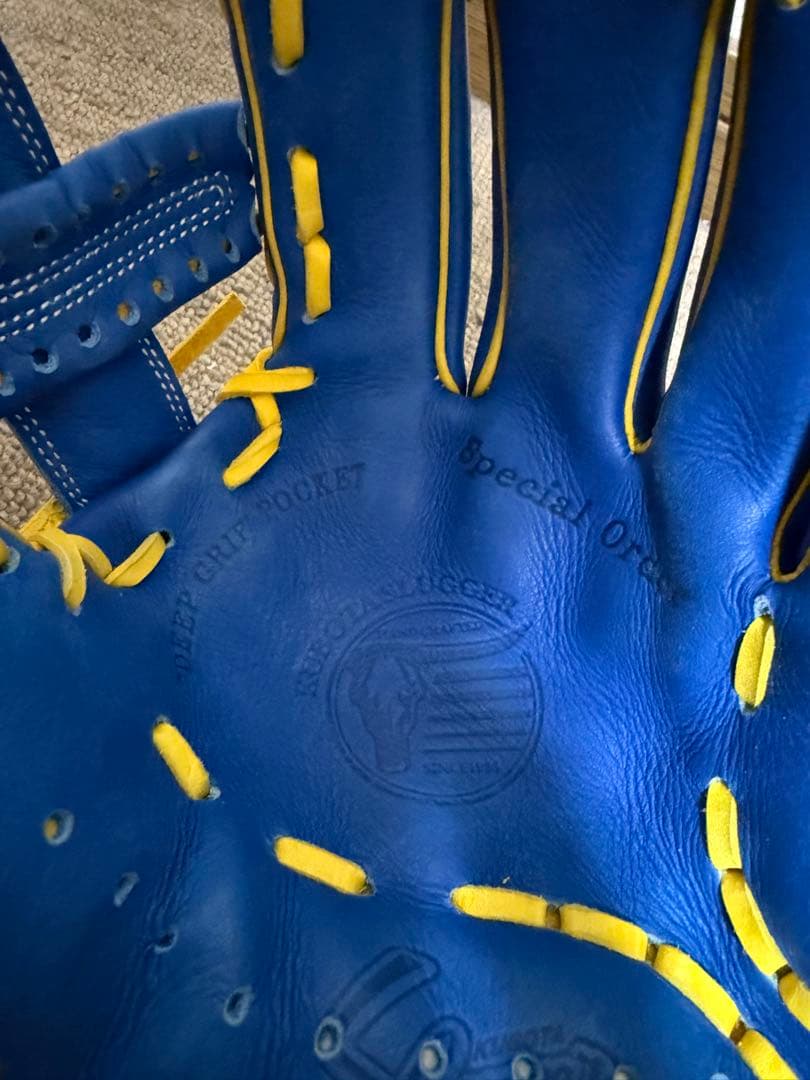 久保田スラッガー　軟式グローブ　内野手用　ブルーイエロー　湯もみ型付け済