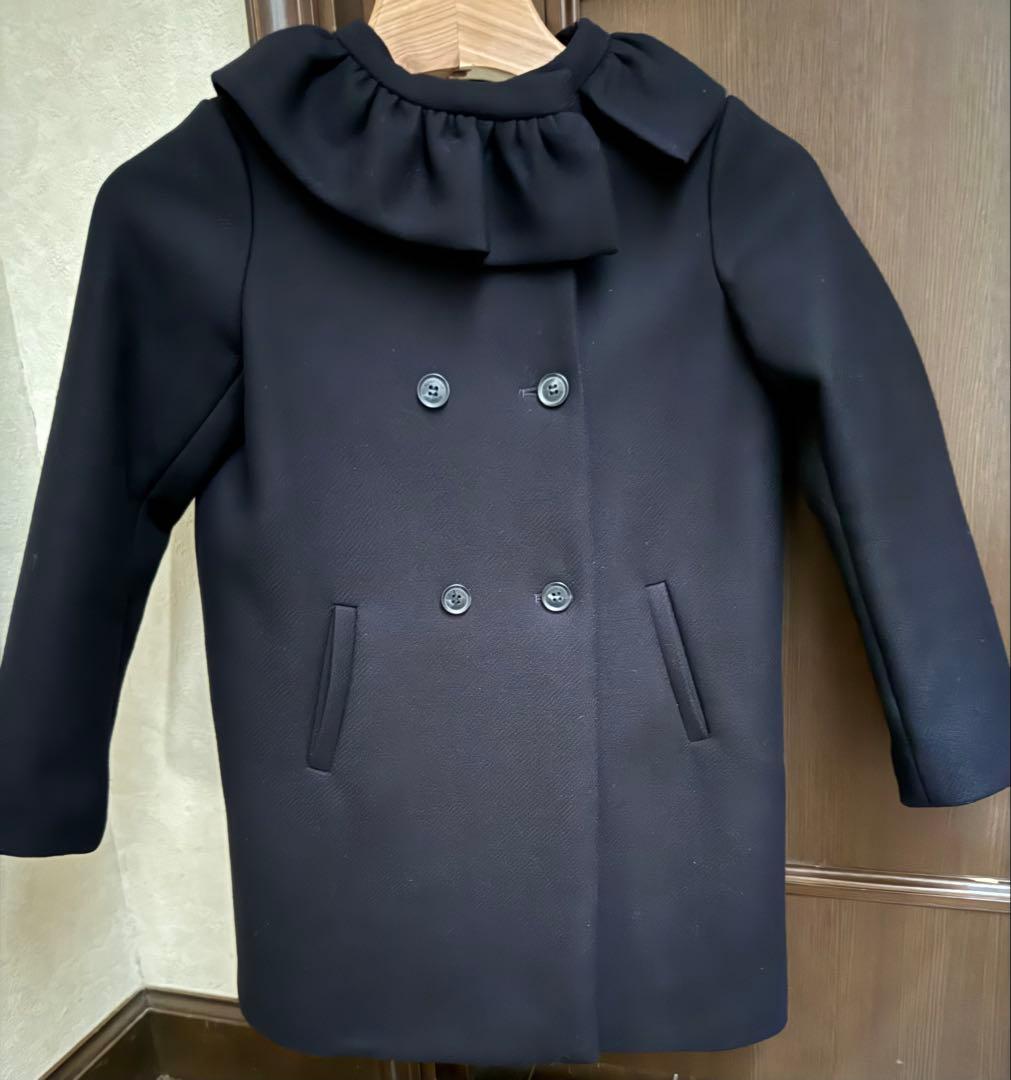 Bonpoint（ボンポワン）ネイビーフリル付き襟コート8A/130