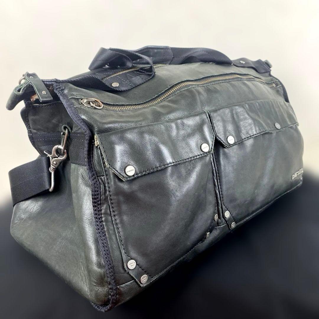 【美品】DIESEL 大型ボストンバッグ 2way Black leather