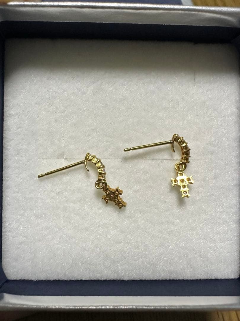 ダイヤ 0.05ct クロス 十字架 ピアス 18金 イエロー ピンク ゴールド