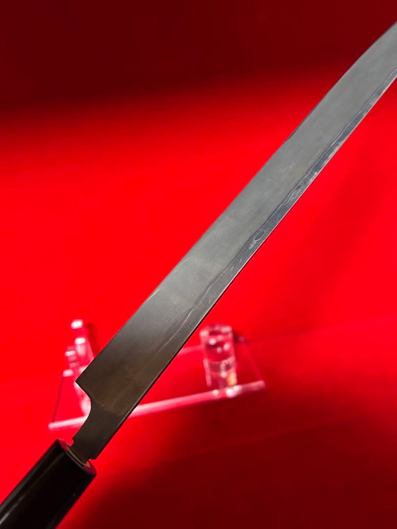 01586 包丁　剣型切付　保勝　津軽打刃物　練鉄　墨流し　尺　箱付　未使用品