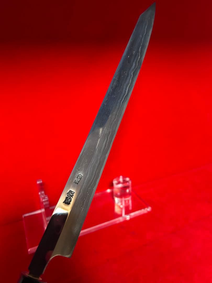 01586 包丁　剣型切付　保勝　津軽打刃物　練鉄　墨流し　尺　箱付　未使用品