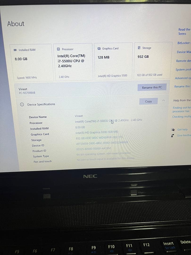 NEC LaVie Corei7 メモリ8GB HDD1000GB