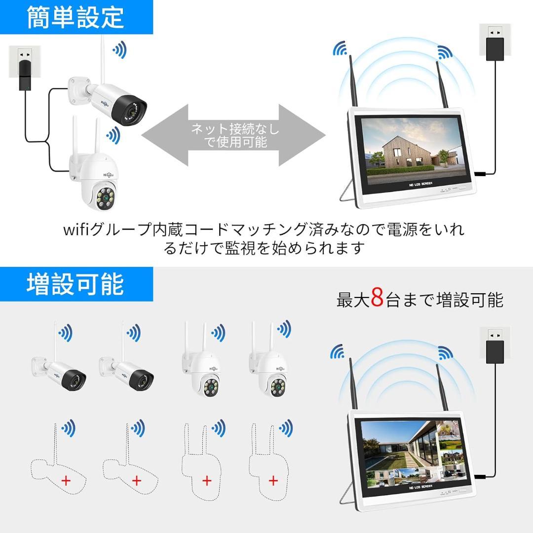 【Aランク】12インチ液晶一体型3TBHDD内蔵NVR 500万画素カメラ4台