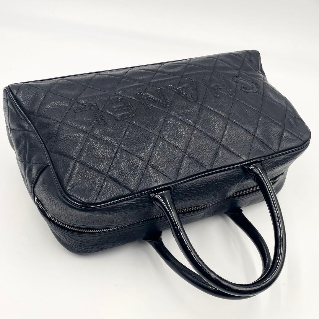 【極美品】シャネル マトラッセ キャビアスキン ボストンバッグ ロゴ ブラック
