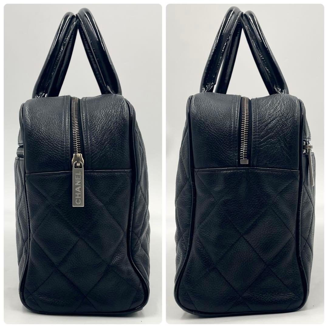 【極美品】シャネル マトラッセ キャビアスキン ボストンバッグ ロゴ ブラック