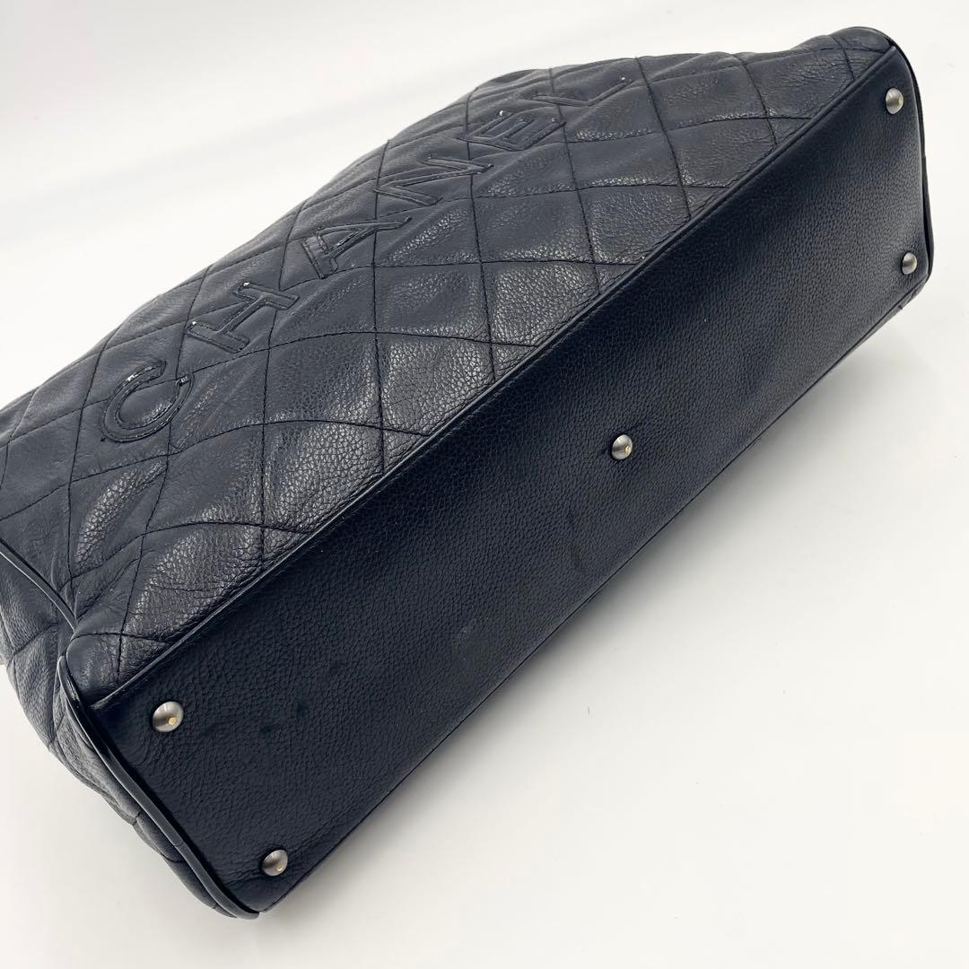 【極美品】シャネル マトラッセ キャビアスキン ボストンバッグ ロゴ ブラック