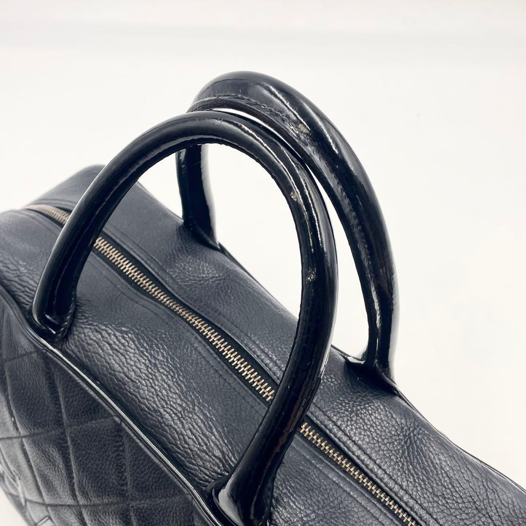 【極美品】シャネル マトラッセ キャビアスキン ボストンバッグ ロゴ ブラック