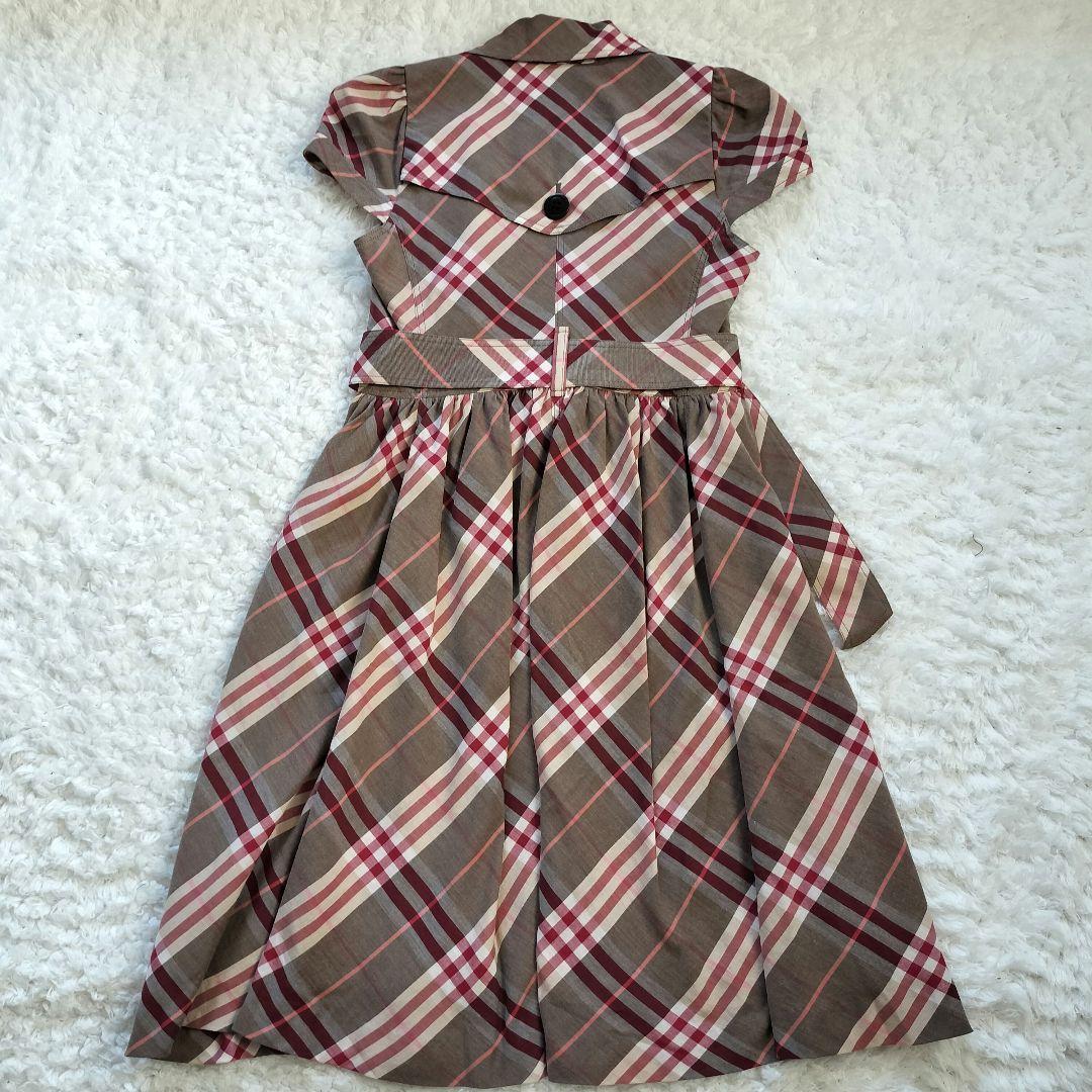 レア バーバリーブルーレーベル ワンピース チェック ロゴボタン ベルト 36
