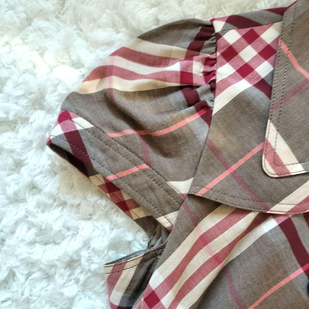 レア バーバリーブルーレーベル ワンピース チェック ロゴボタン ベルト 36