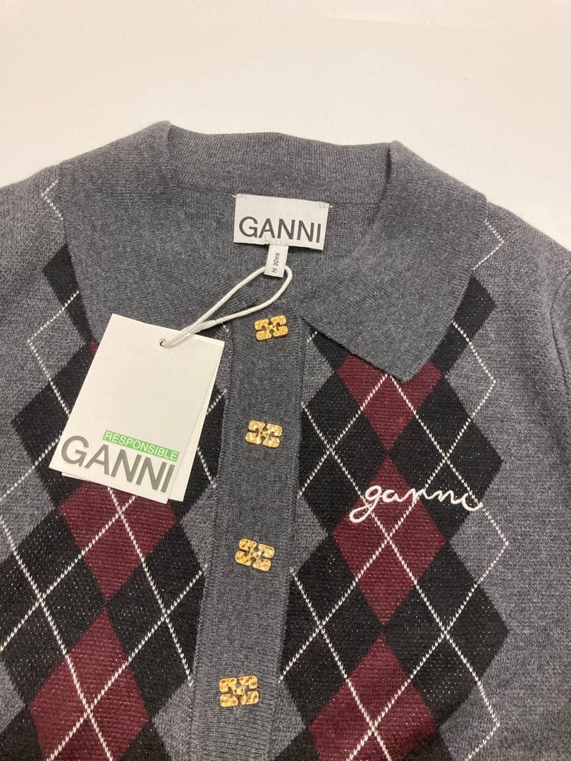 GANNI アーガイル柄長袖ポロシャツ
