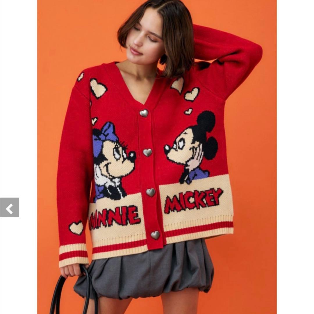 【ネット完売品】moussy ミッキーミニー ニットカーディガン レッド