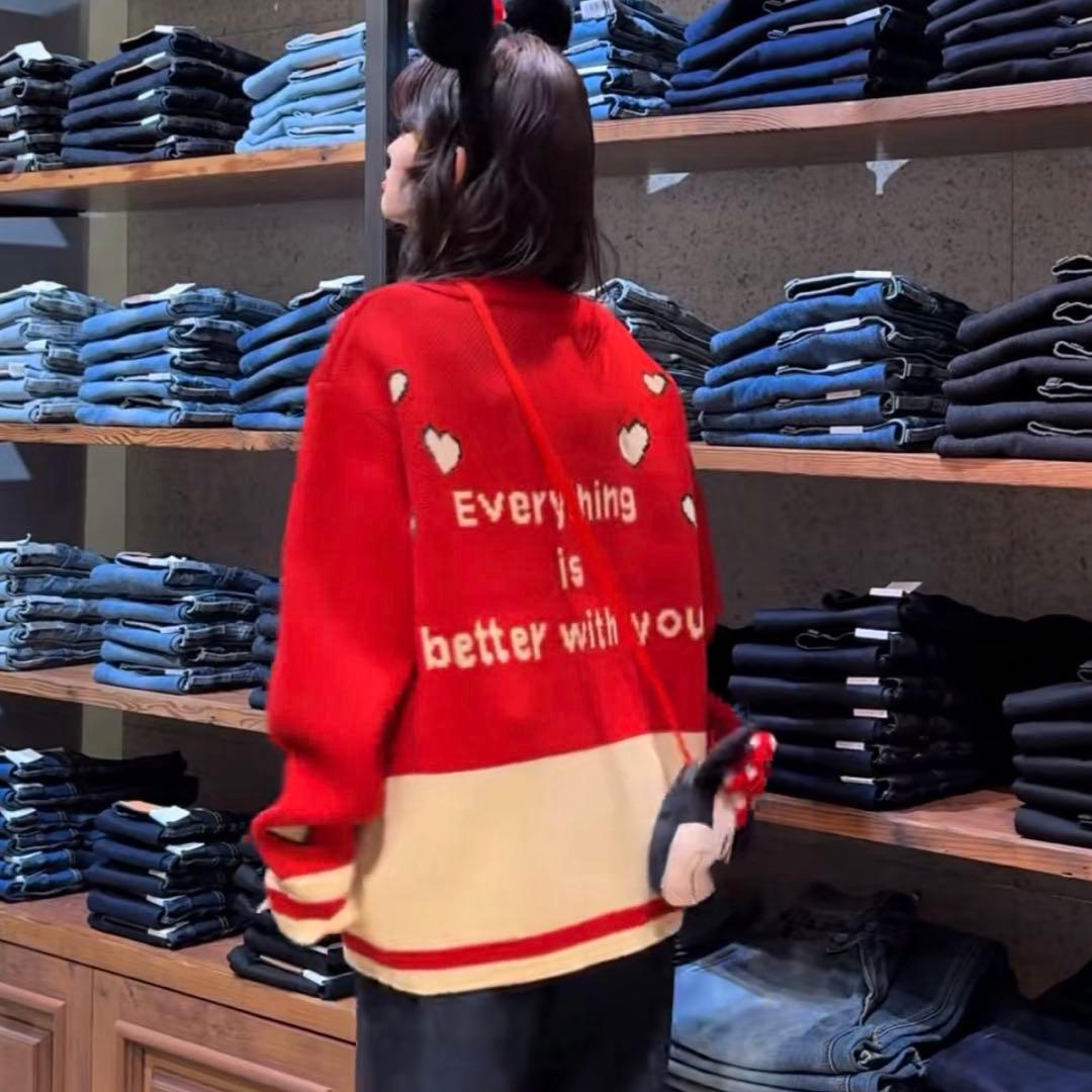 【ネット完売品】moussy ミッキーミニー ニットカーディガン レッド