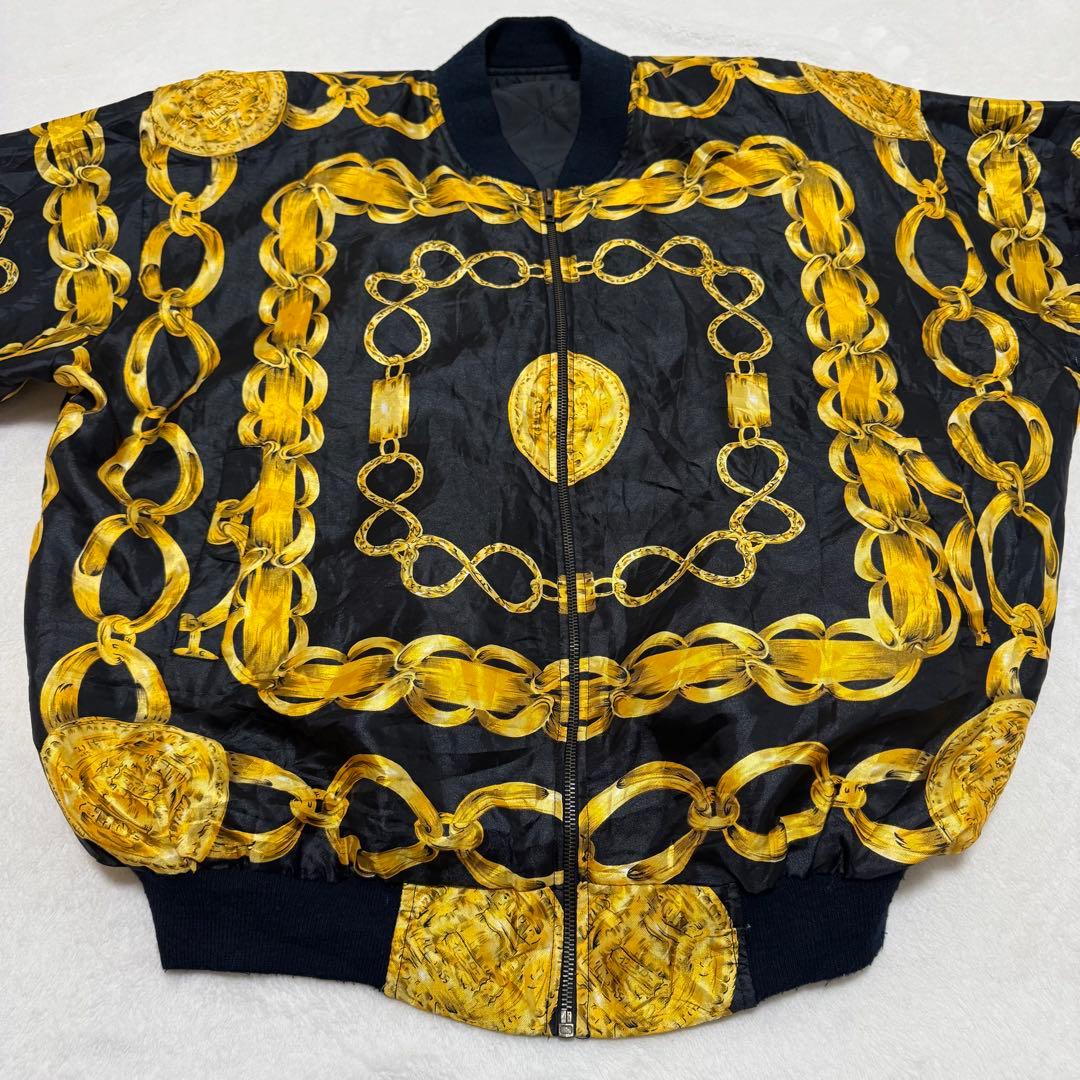 90's Y2K スカジャン ナイロンジャケット 総柄　チェーン柄　バロック