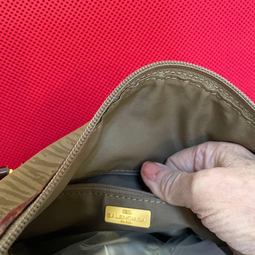 バレンシアガ　ブラウン ボストンバッグ ナイロン レザー