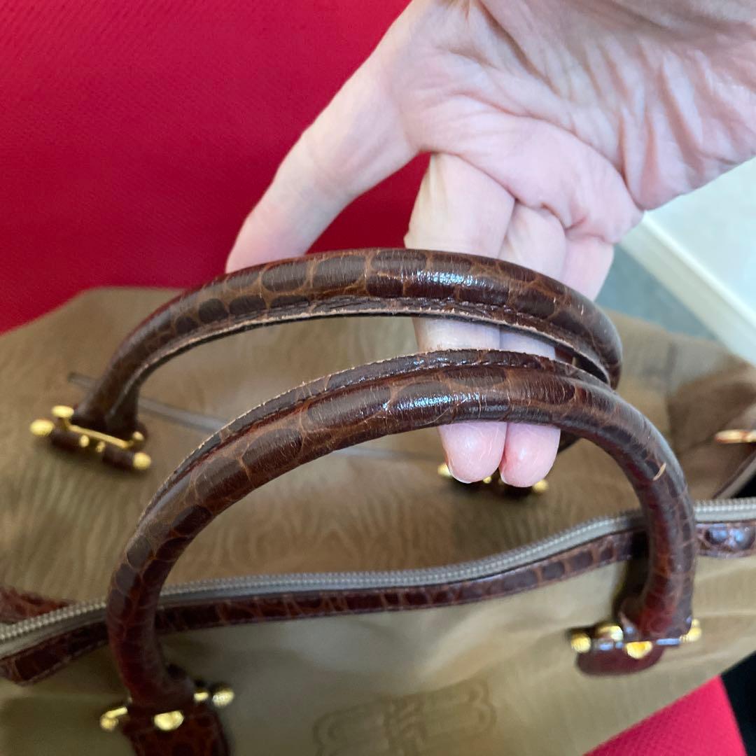 バレンシアガ　ブラウン ボストンバッグ ナイロン レザー