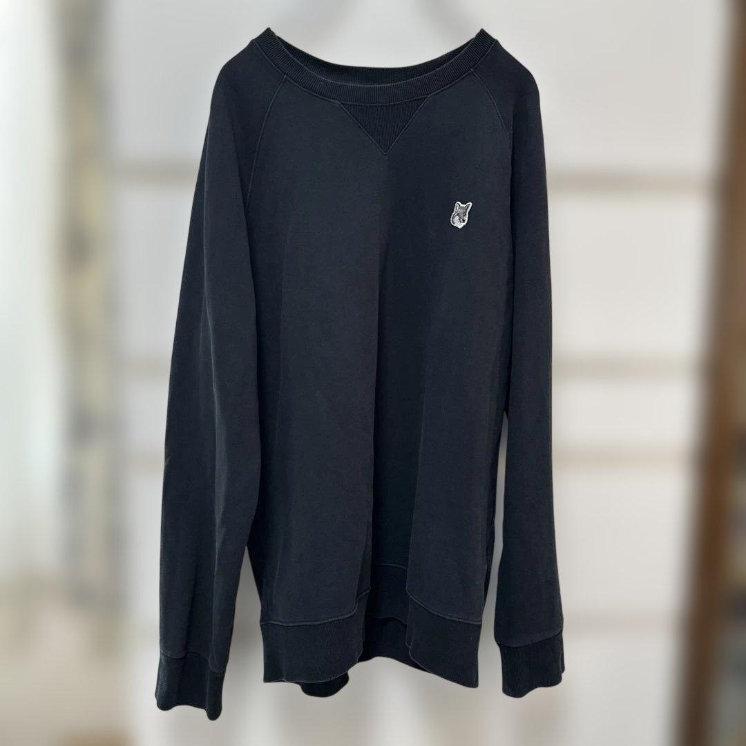 メゾンキツネ スウェット トレーナー 黒 ワンポイント ロゴ 刺繍