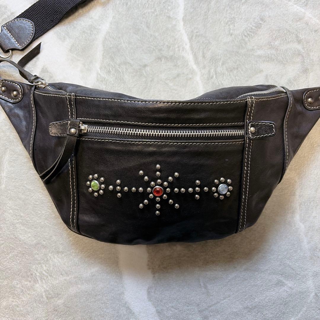 【希少】東洋エンタープライズ カーフレザー ボディバッグ スタッズ ブラック