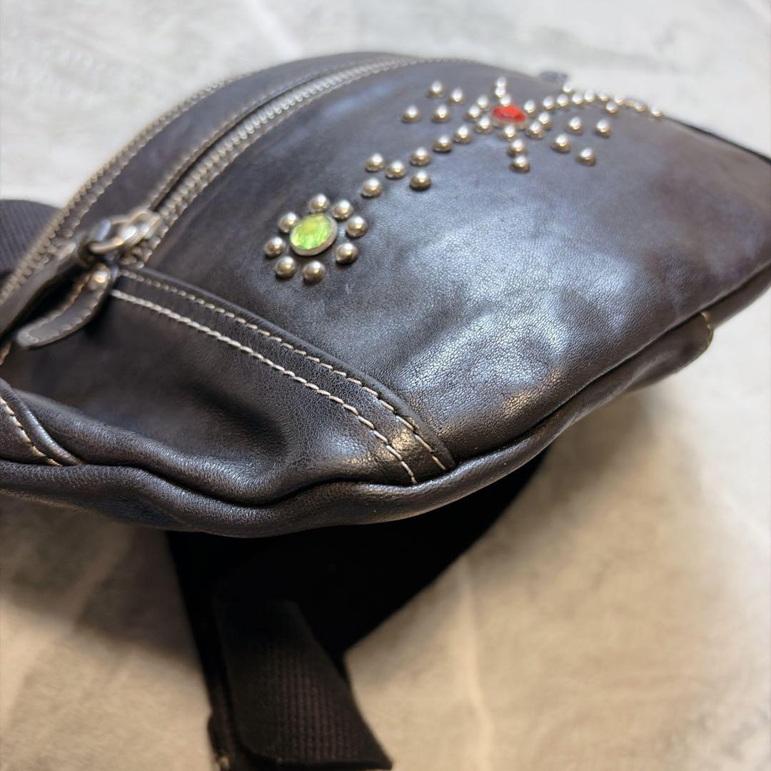 【希少】東洋エンタープライズ カーフレザー ボディバッグ スタッズ ブラック