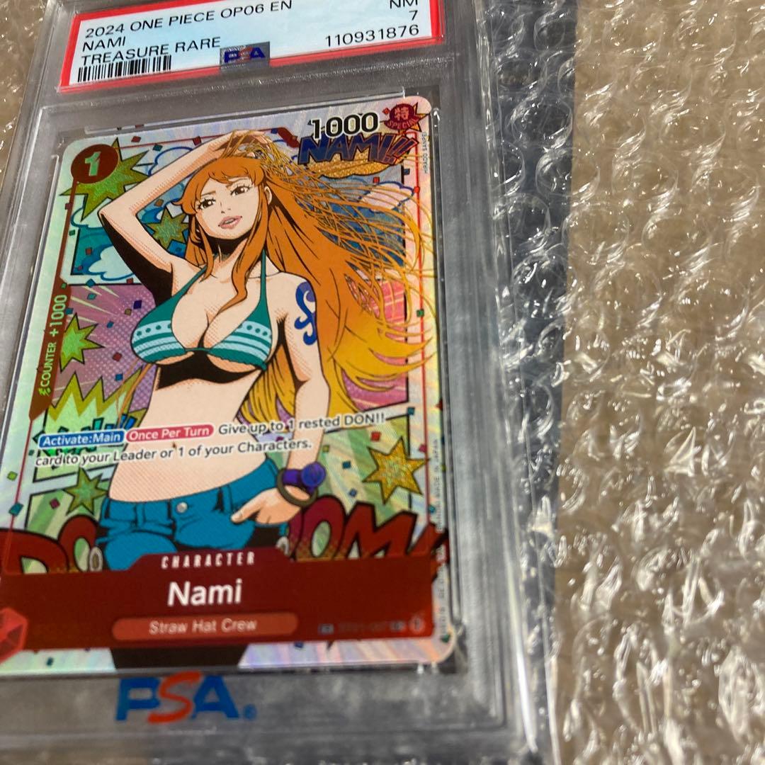英語　ワンピースカード　ナミ　トレジャーレア　PSA7