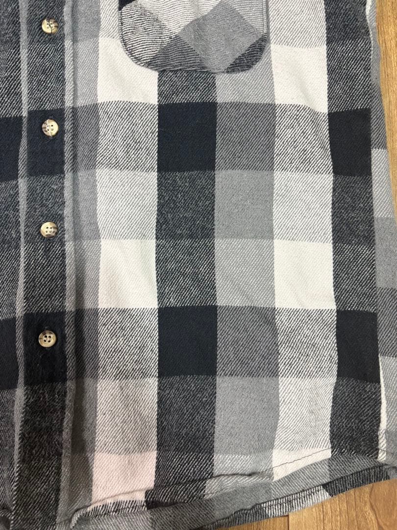 【好配色】FIVE BROTHERネルシャツ　白黒グレーブロックチェックMサイズ