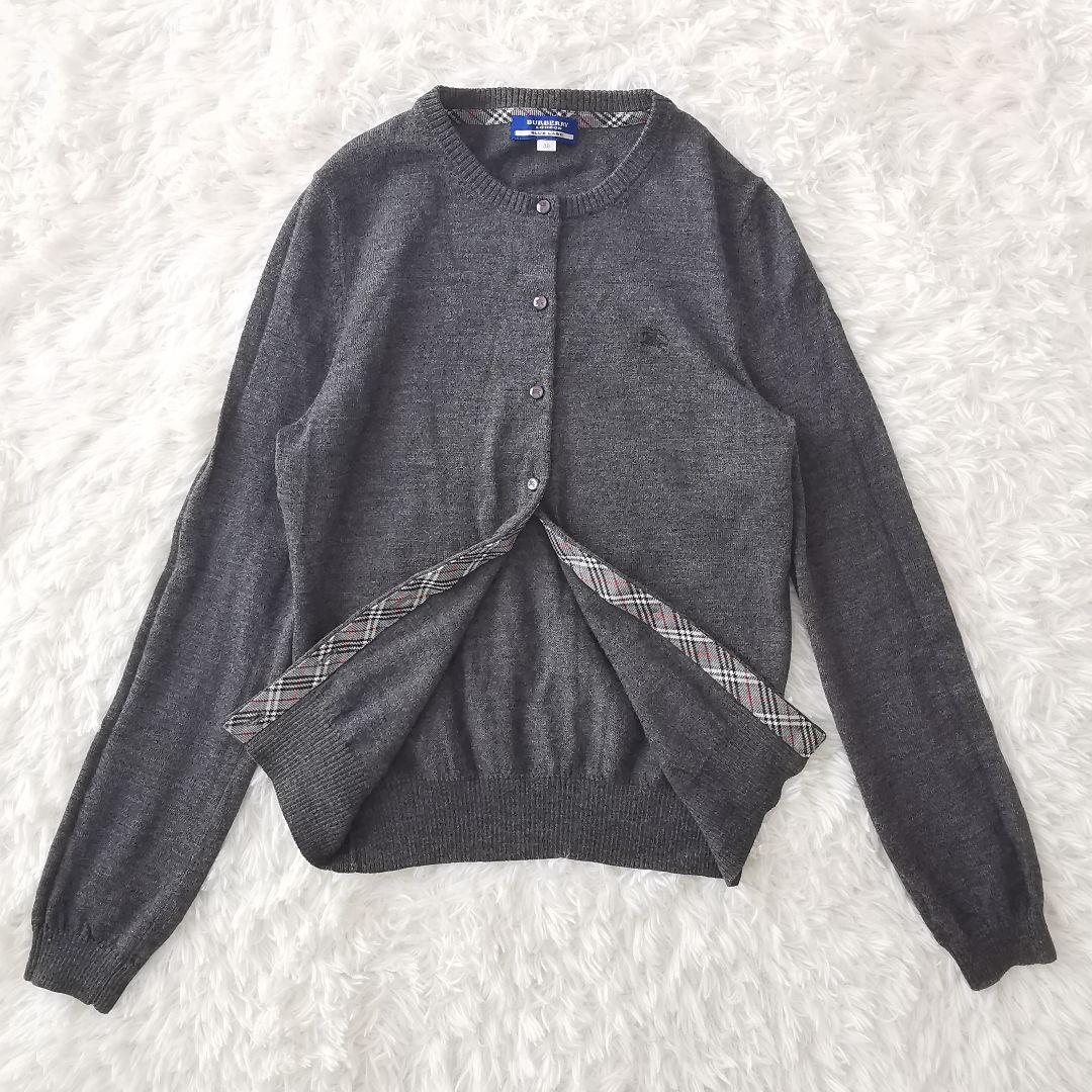 バーバリー ホースロゴ刺繍 ノヴァチェック ウール カーディガン グレー 38