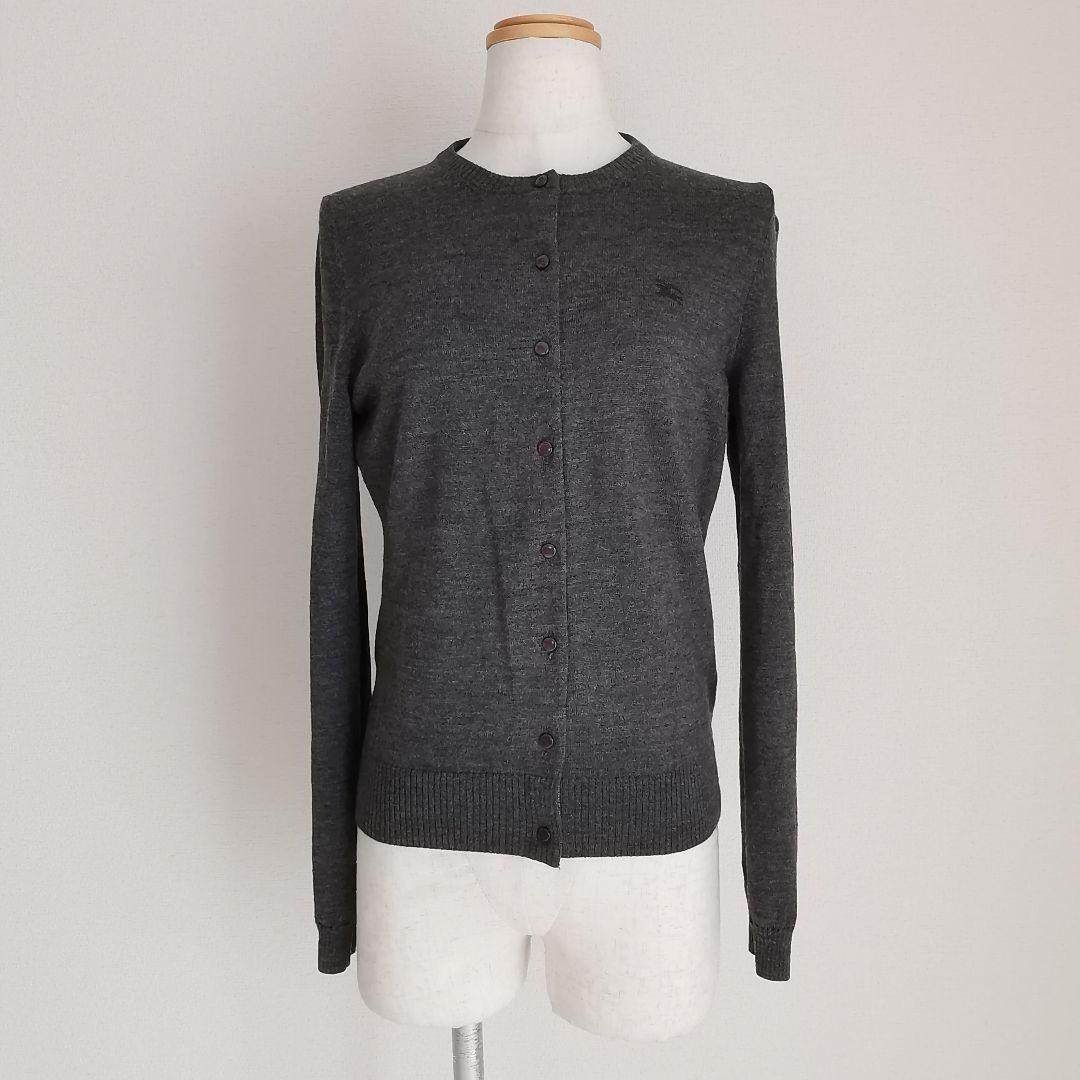 バーバリー ホースロゴ刺繍 ノヴァチェック ウール カーディガン グレー 38