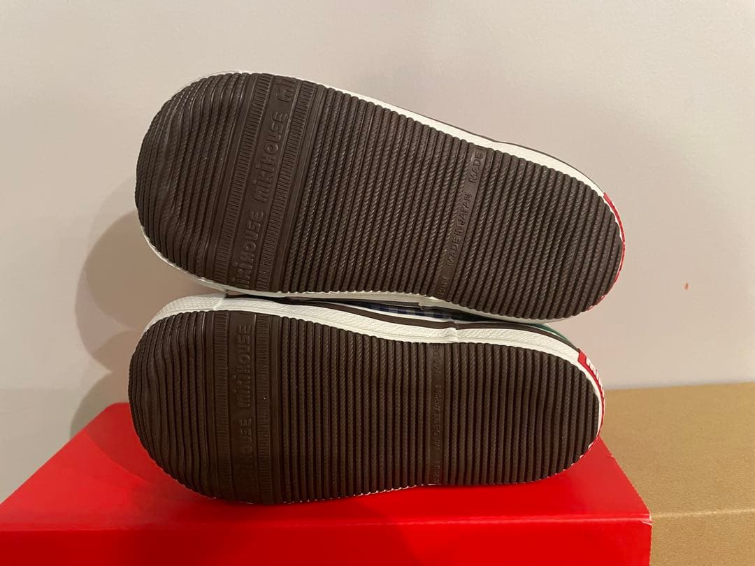 【新品未使用】ミキハウス スニーカー 15cm 赤・青・黄色　チェック柄