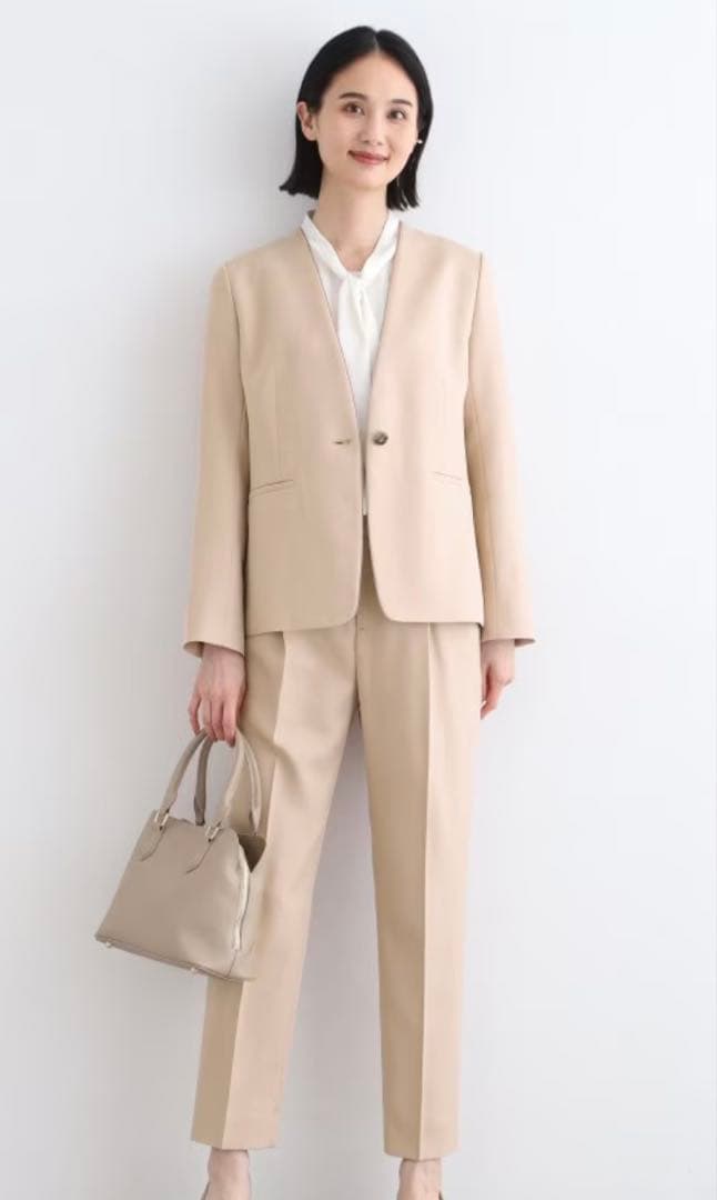 INDIVI 【洗える／UVケア／定番スーツ】ウール調ノーカラージャケット19