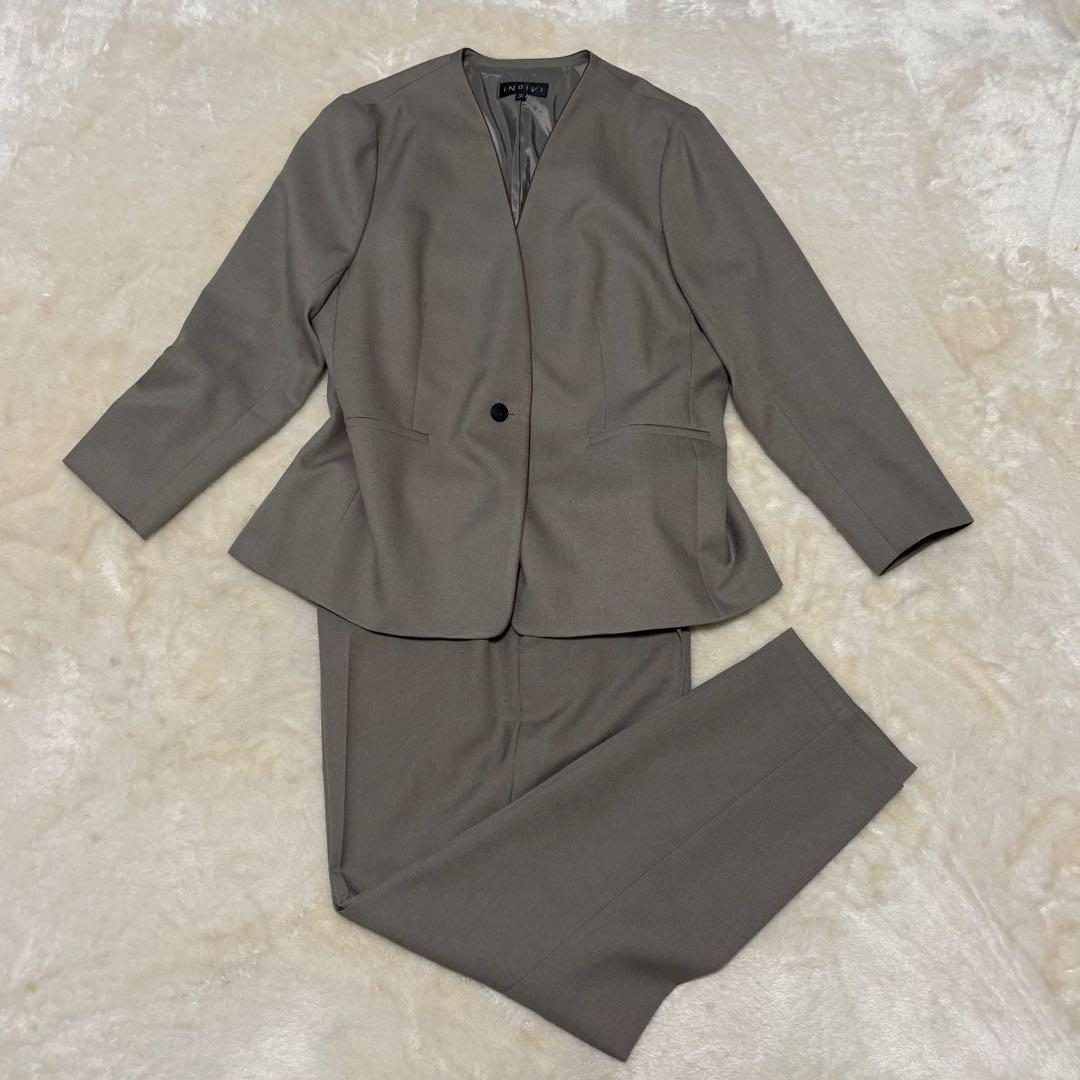 INDIVI 【洗える／UVケア／定番スーツ】ウール調ノーカラージャケット19