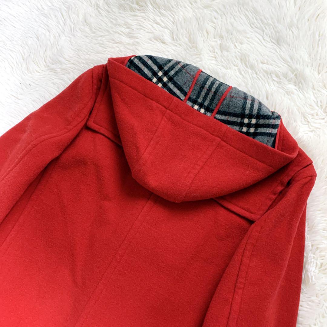 バーバリーブルーレーベル ダッフルコート 赤 ノバチェック ウール100% 38
