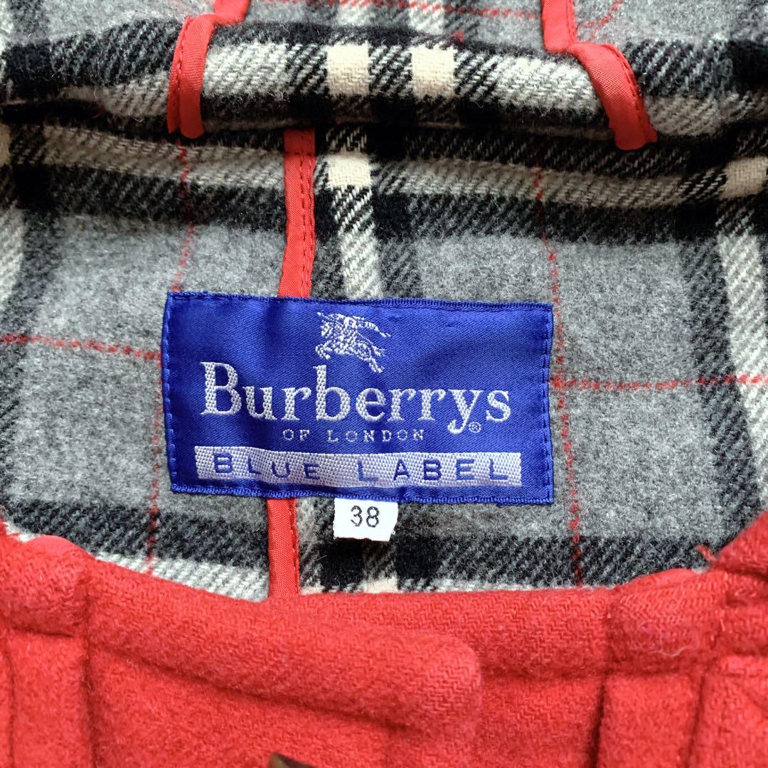 バーバリーブルーレーベル ダッフルコート 赤 ノバチェック ウール100% 38