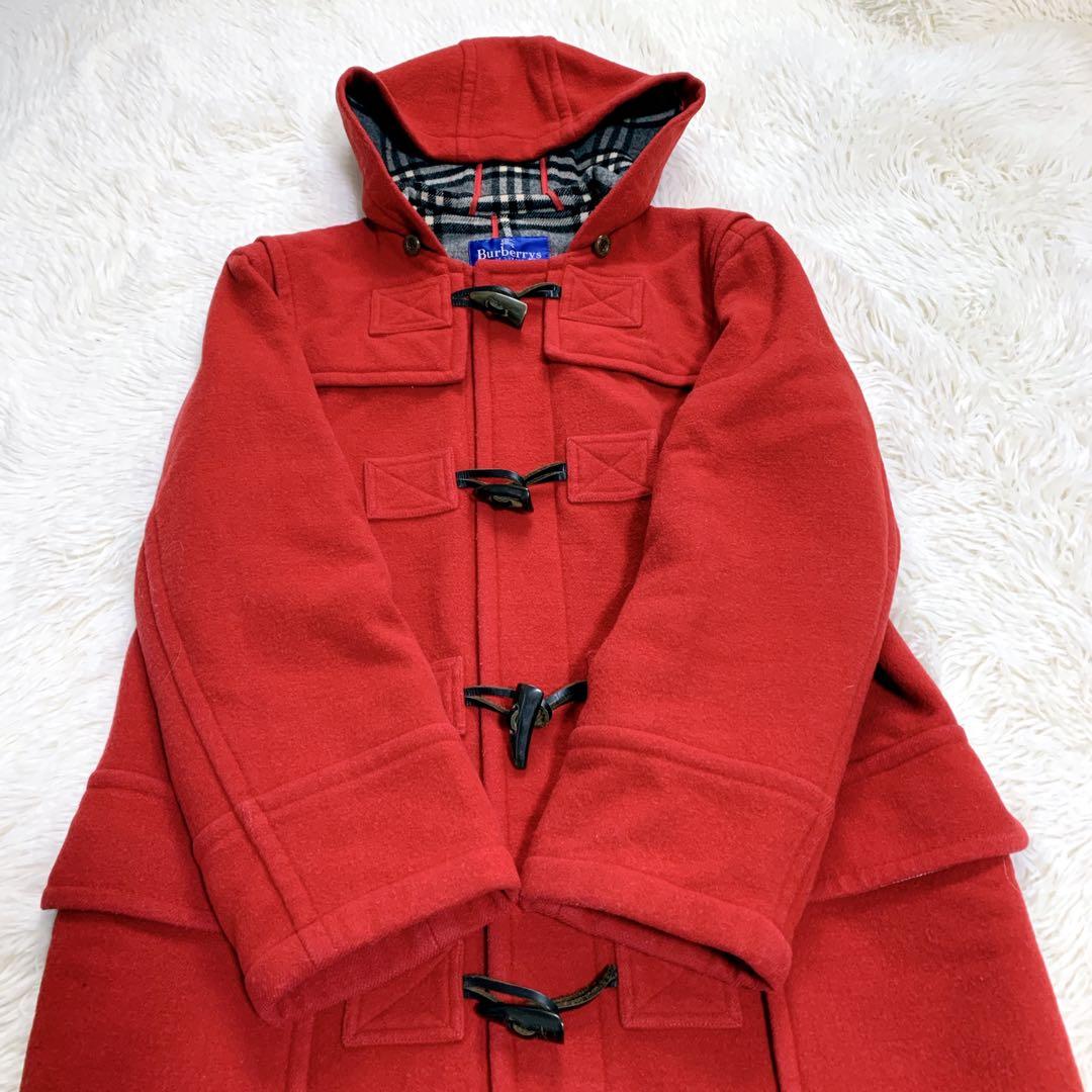 バーバリーブルーレーベル ダッフルコート 赤 ノバチェック ウール100% 38