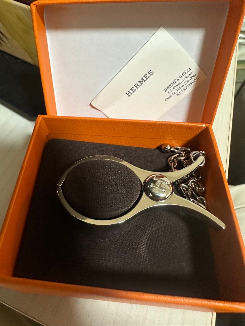 HERMES シルバー チェーン付きキーホルダー