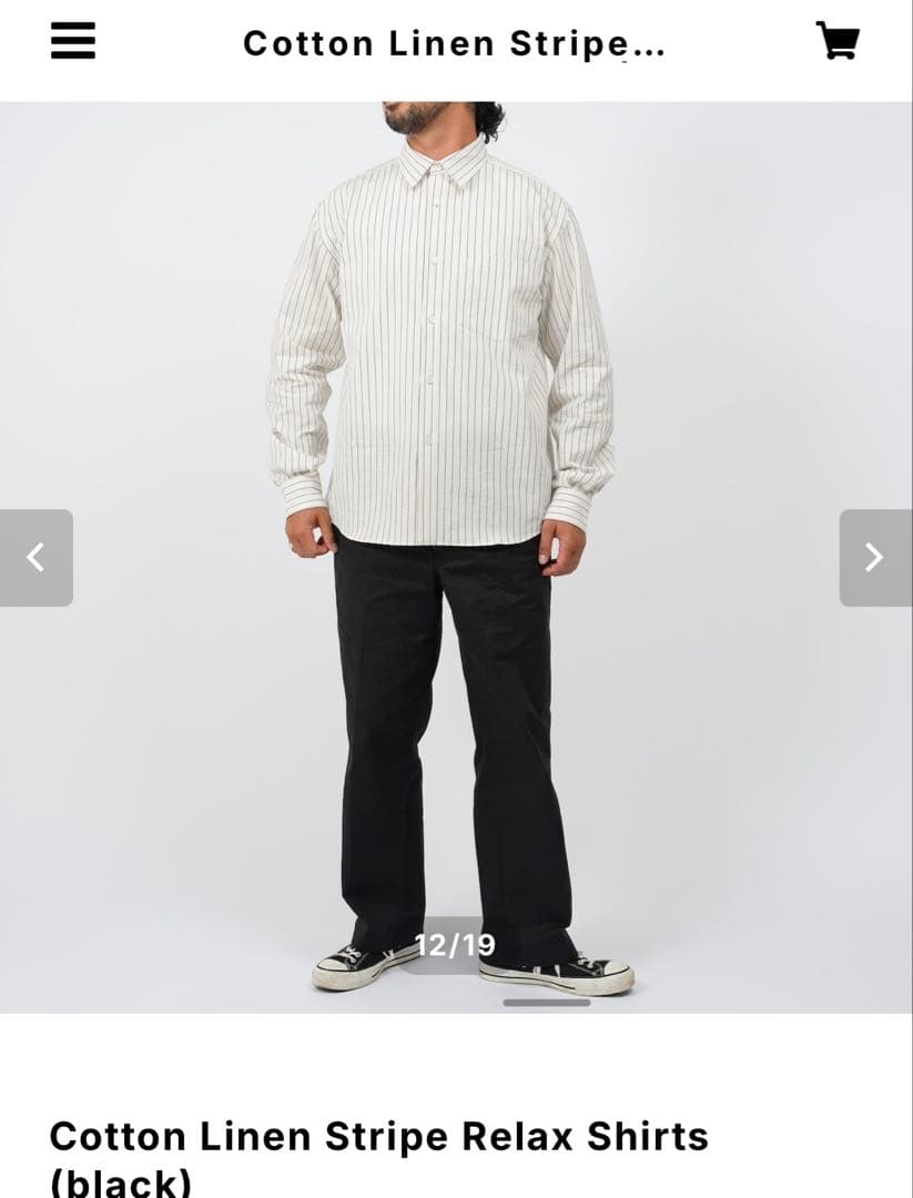 OVY Cotton Linen Stripe Relax Shirts 黒　L