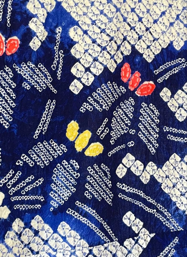 □夏涼浴衣　有松絞り　花柄　藍色　身丈約156.5cm