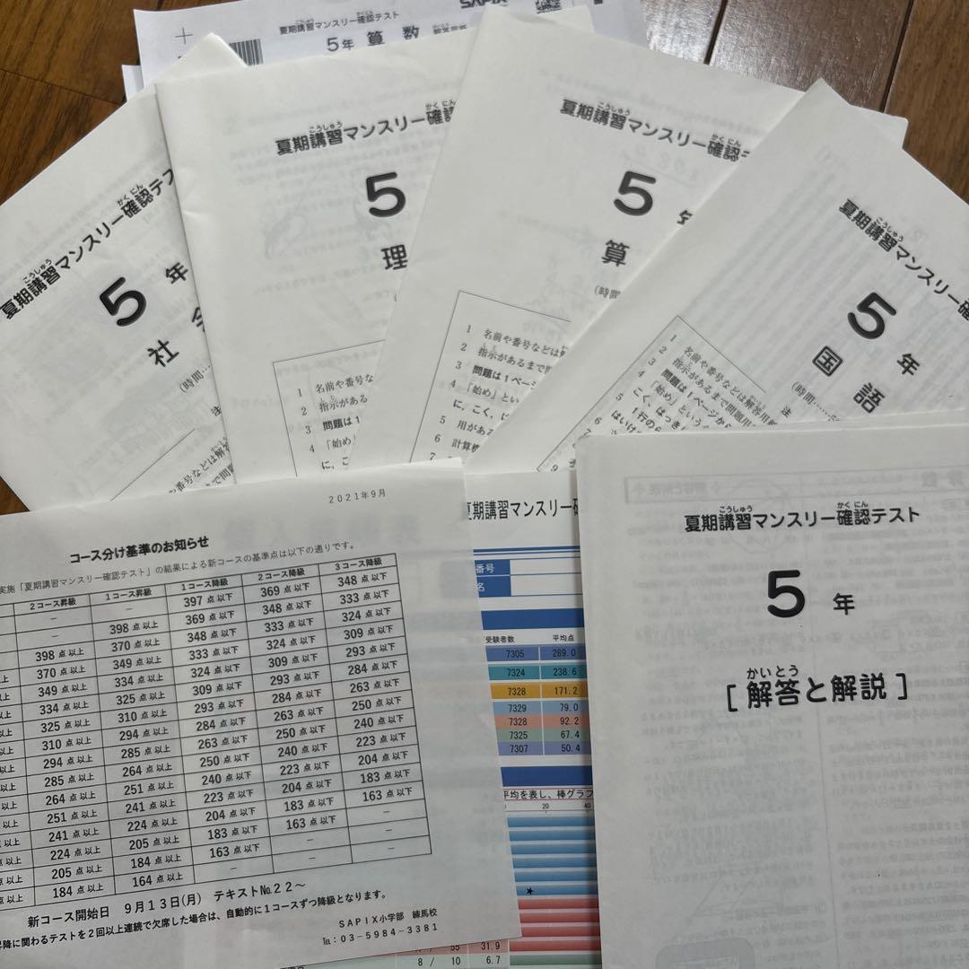 SAPIX 組分けテスト 確認テスト5年生 1年分