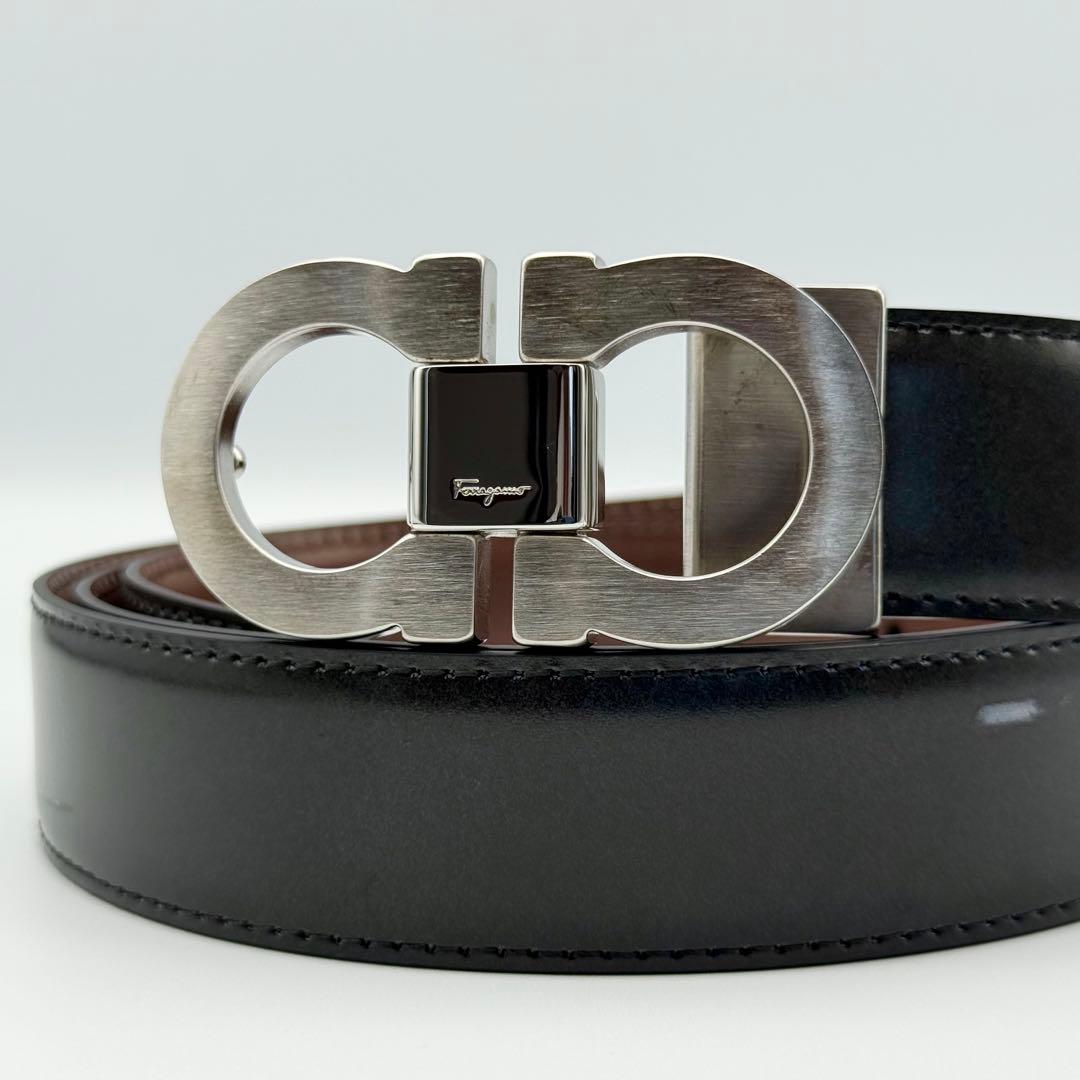 ✨箱付良品✨フェラガモ ガンチーニ レザー ベルト リバーシブル シルバー金具