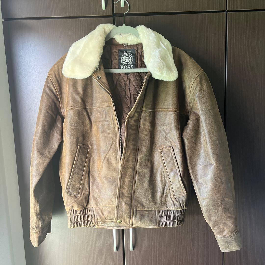 お*ん様 サントリー　BOSSジャン レザーフライトジャケット　L ボスジャン