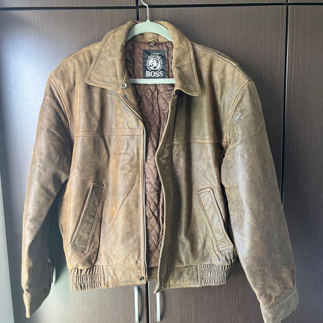 お*ん様 サントリー　BOSSジャン レザーフライトジャケット　L ボスジャン