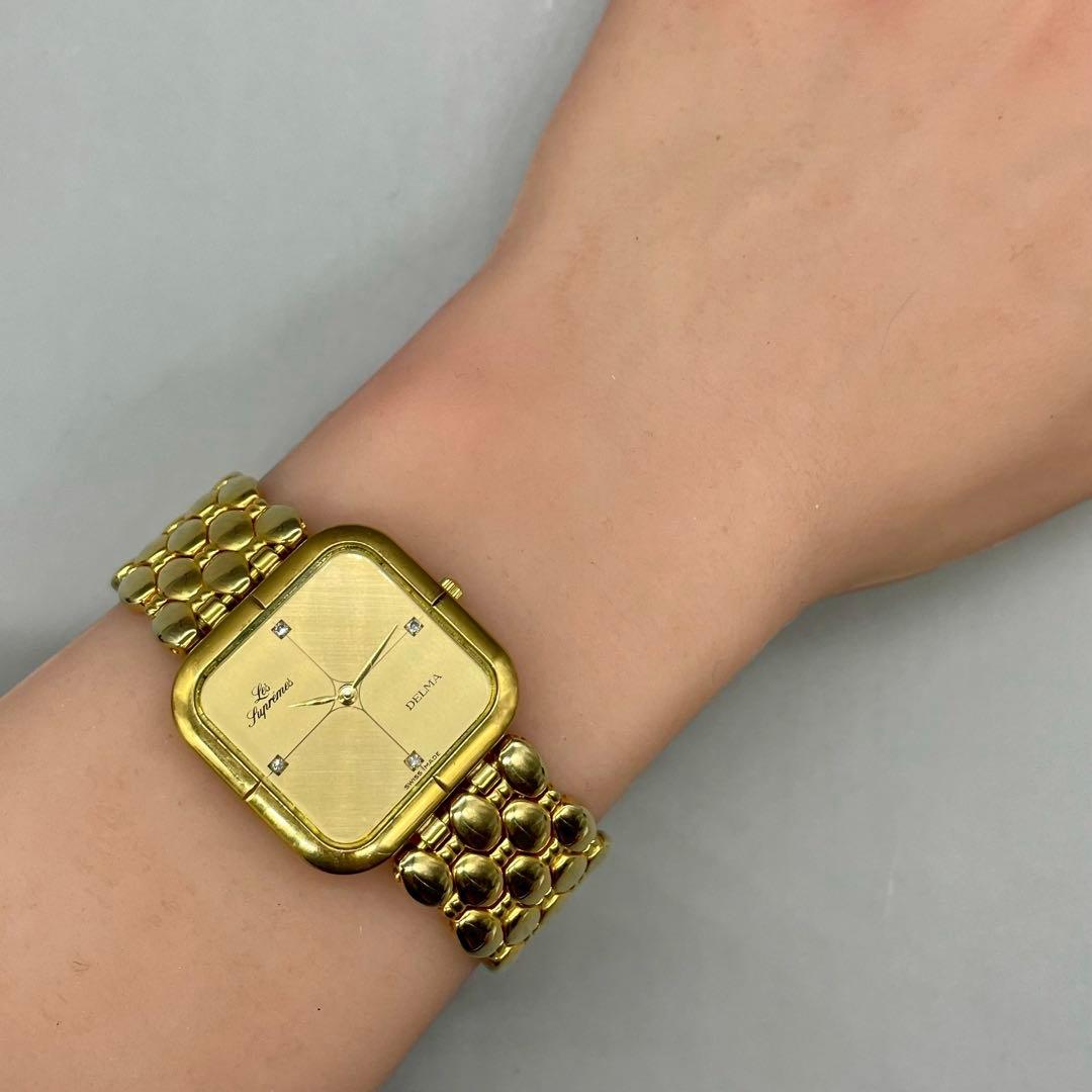 新品電池✨️DELMA les supremes ビジュー ゴールド金具 スクエア