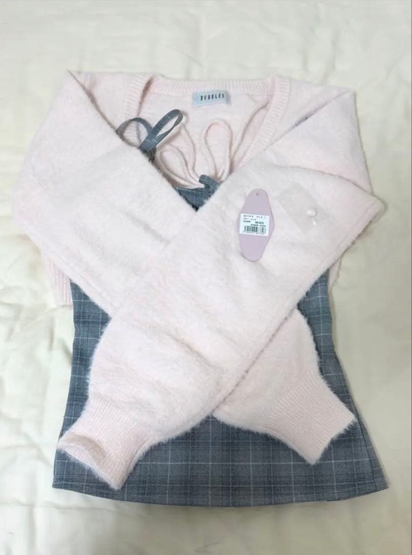 【2/10まで】BUBBLES チェックリボンアンサンブル ピンク