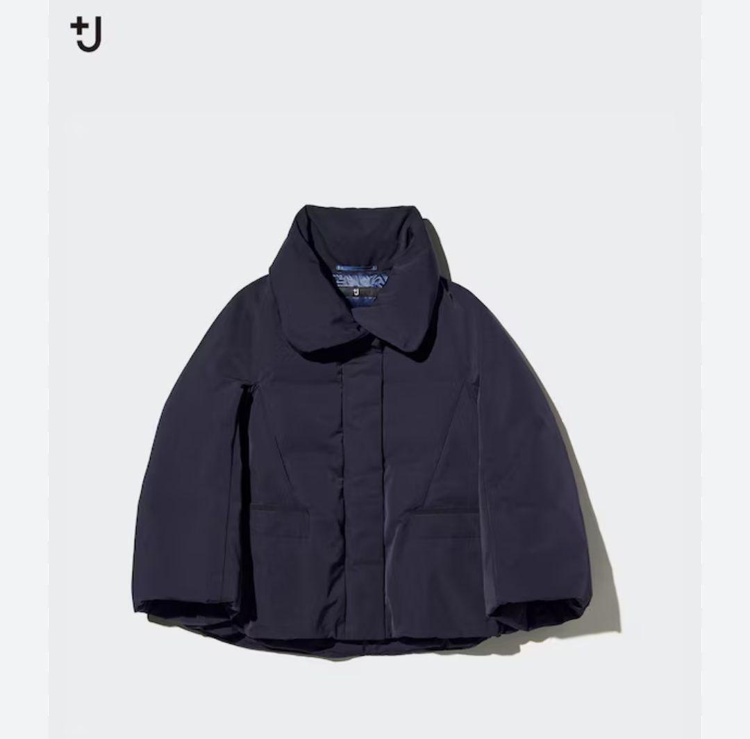 【+J×UNIQLO】 ネイビー フード付きダウンジャケット Mコートアウター