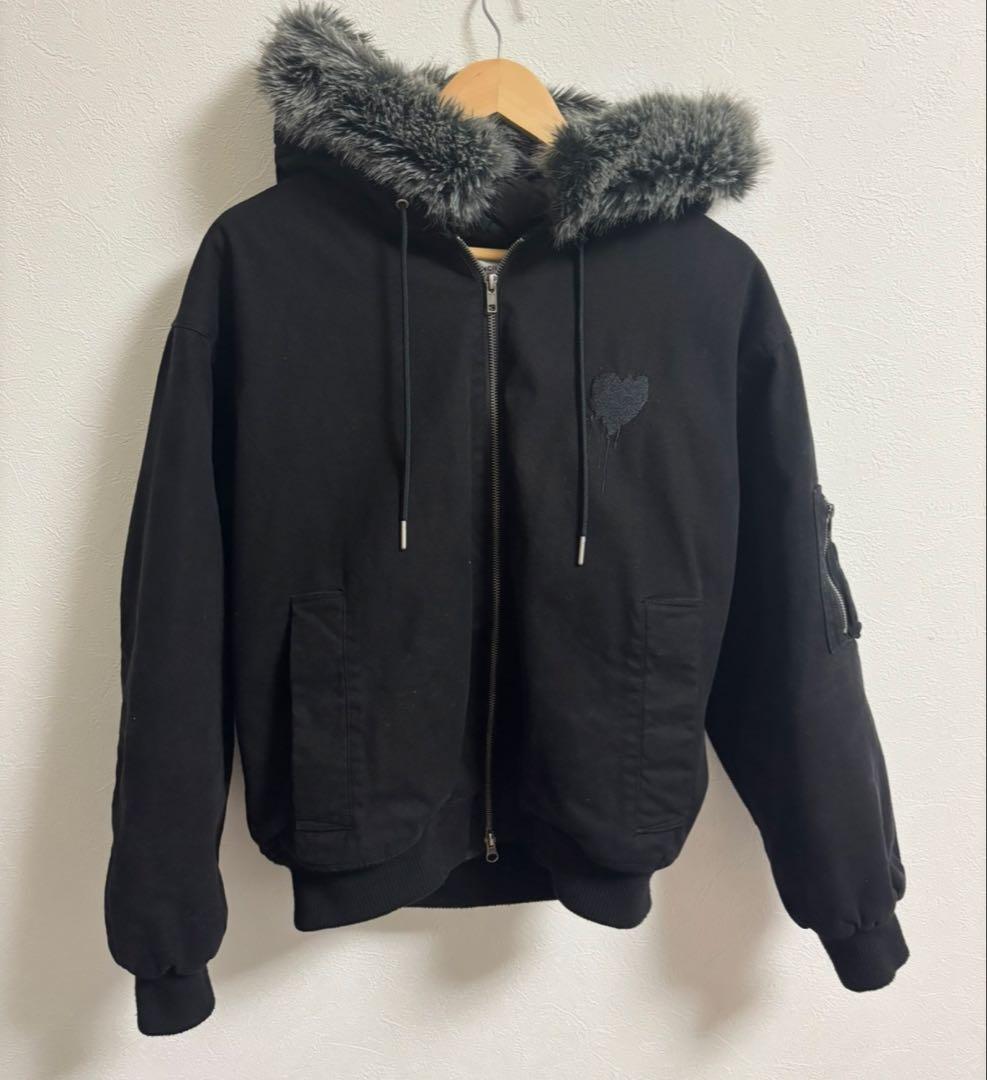 t*様 ONCILY ハートロゴ ダックジャケット フェイクファーブルゾン