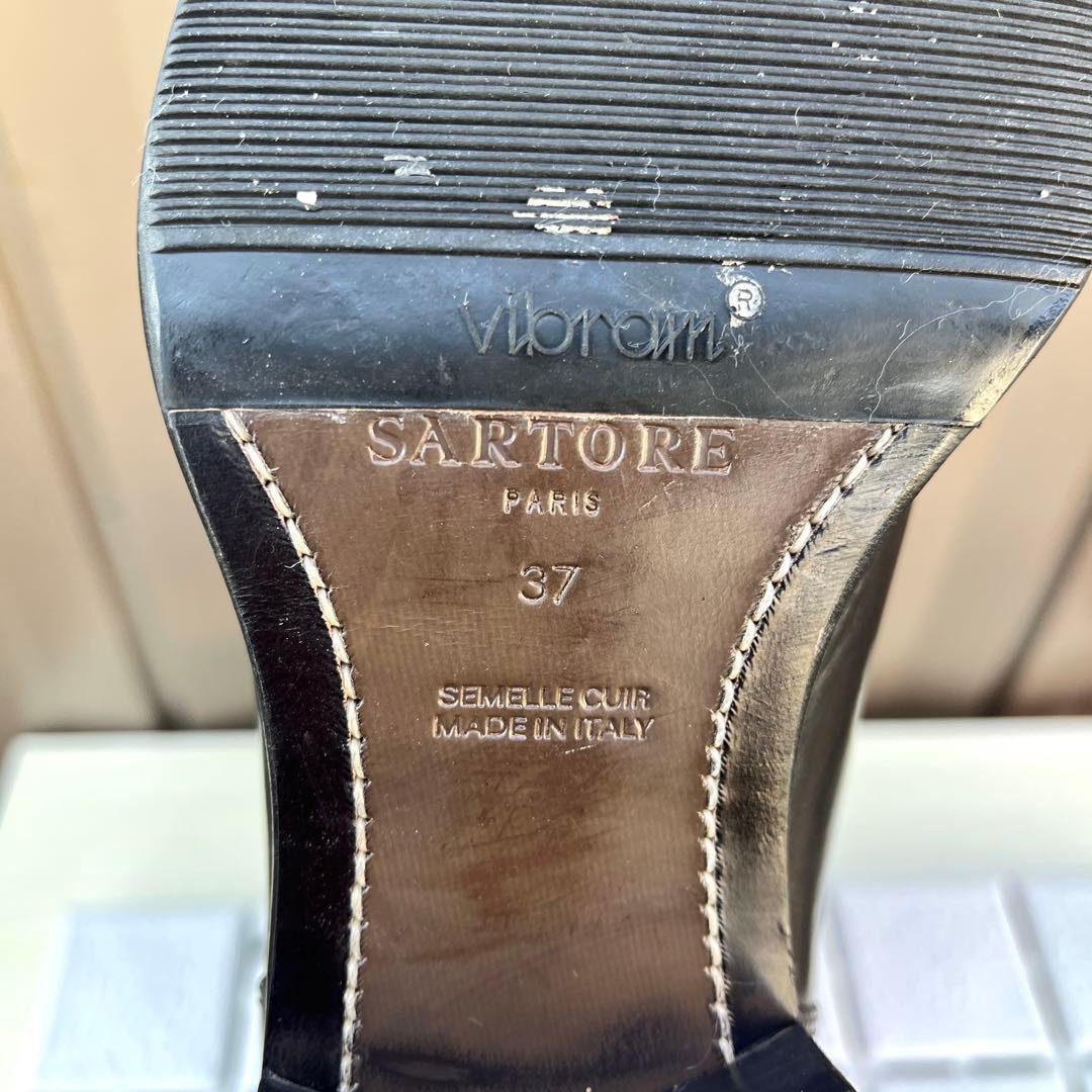 37 SARTORE ダブルベルト　ロングブーツ　黒　レザー　24