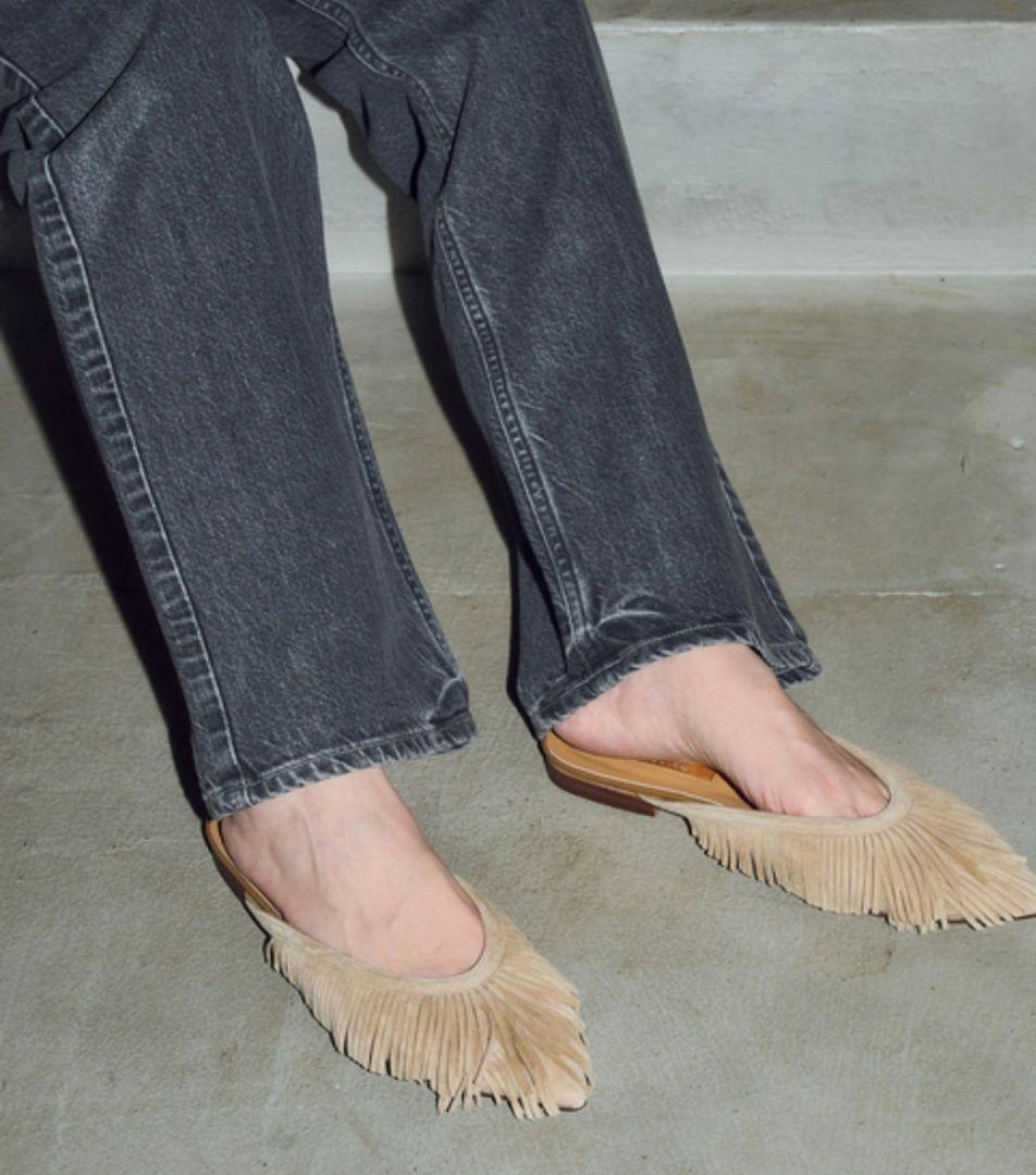 ルタロン　GRISEレザーFRINGEミュール　ベージュ