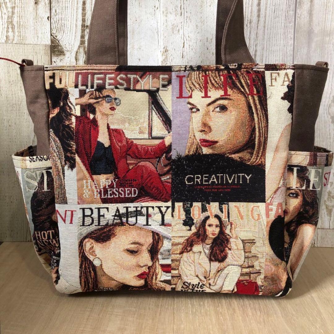 bebe✻y　トートバッグ　ハンドメイド　ブラウン×レッド【新品デニム】