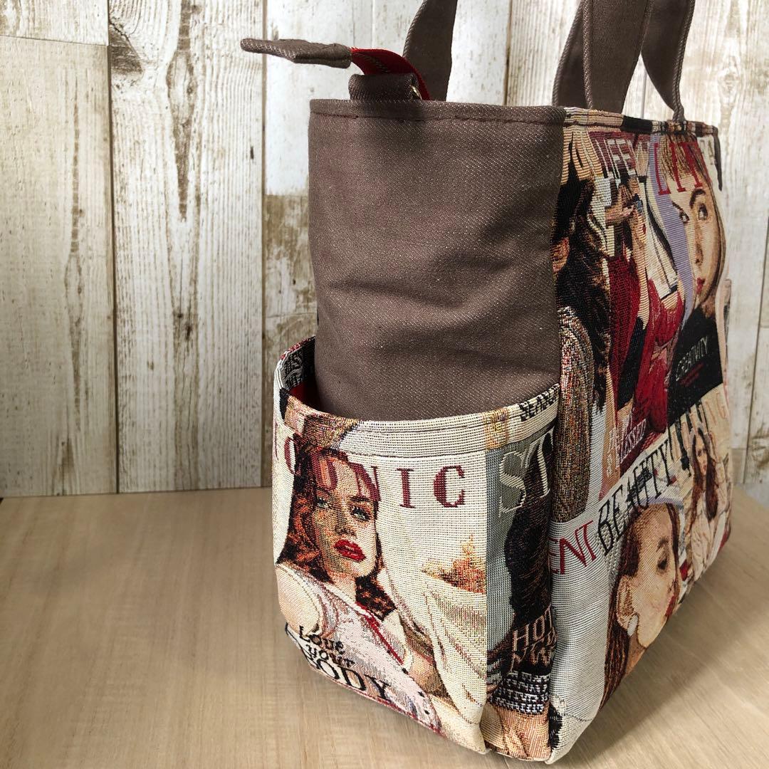 bebe✻y　トートバッグ　ハンドメイド　ブラウン×レッド【新品デニム】